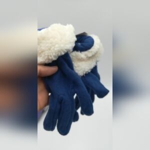 Blue and Cream Fleece Gloves